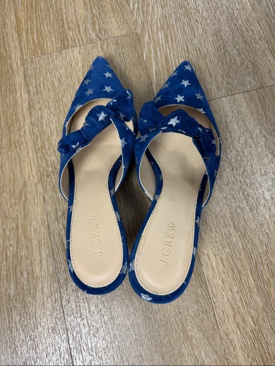 J. Crew Sophia STAR BLUE BOW SUEDE KITTEN HEEL Slip On Mule size 8 - Picture 7 of 9